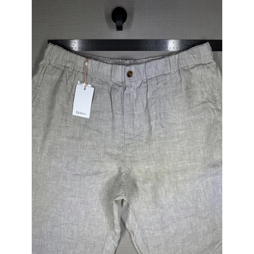 Quince Mens 100% European Linen Pants Driftwood Beige Elastic Waist Trousers NWT